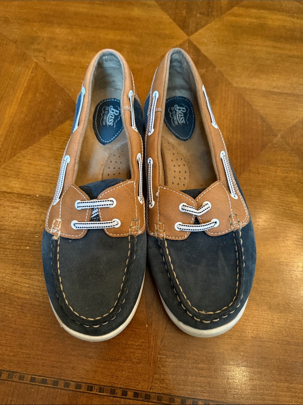 Bass Navy and Tan Slip-On Moccasins